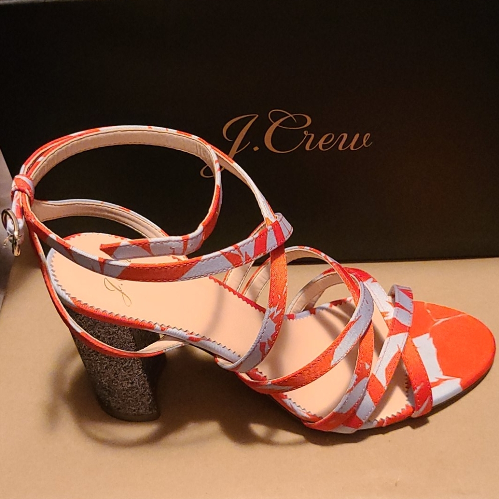 7.5 Floral Strappy Block Glitter Heel Sandals